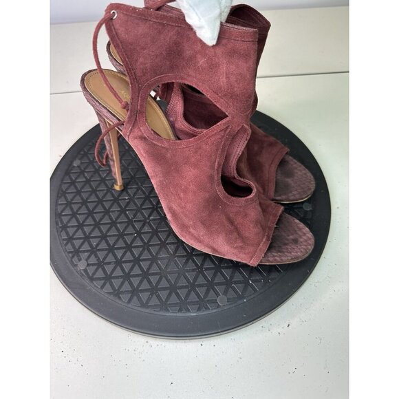 Aquazzura Burgundy Suede Leather Open Toe Lace Up Heels 39.5 / 9.5 US - Picture 1 of 12